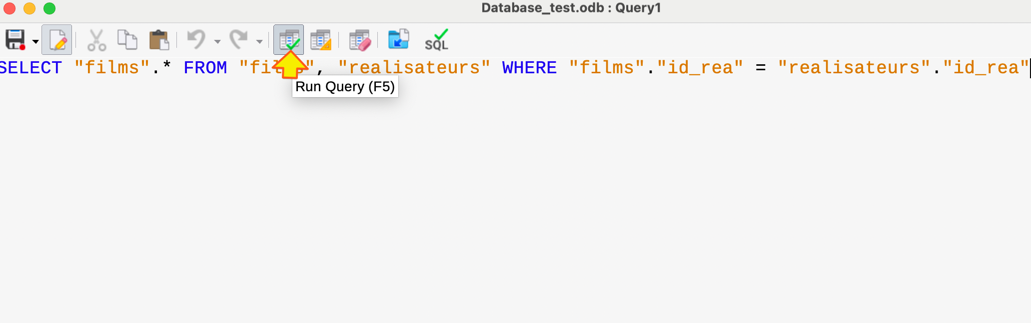Executer la requête SQL avec le bouton (vert)