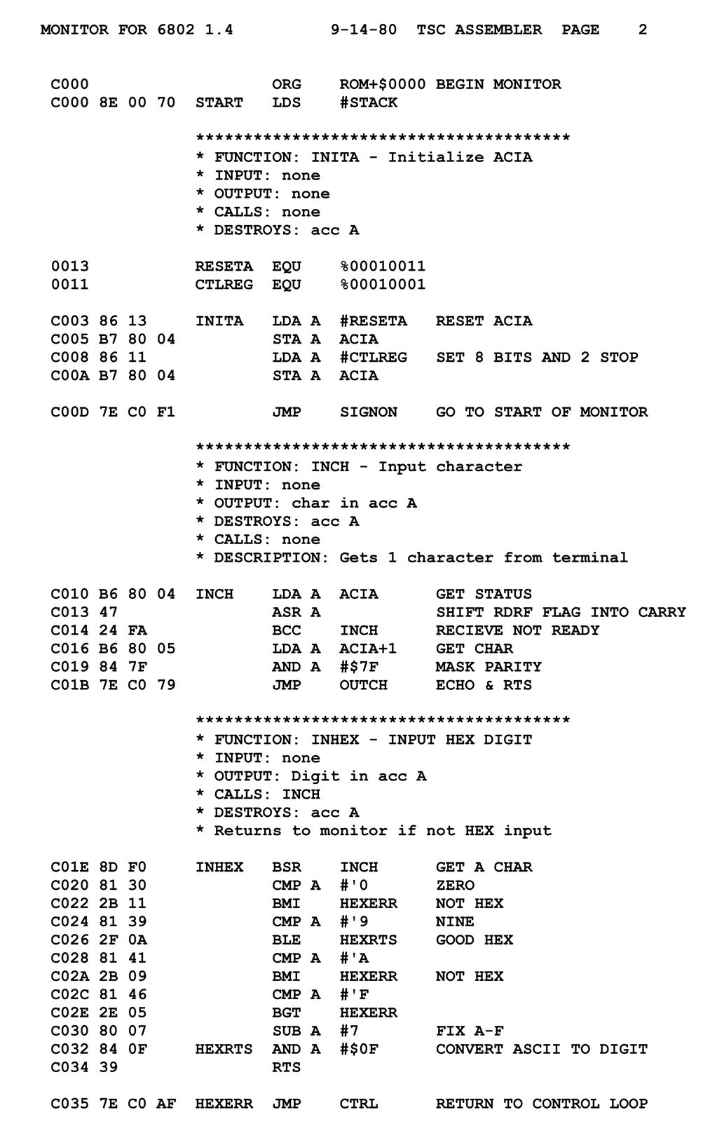 exemple de programme assembleur pour  le microprocessor Motorola 6800 8-bit  - source : 