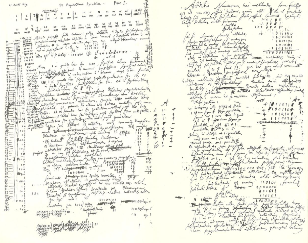 manuscrit sur la numération binaire - Leibnitz