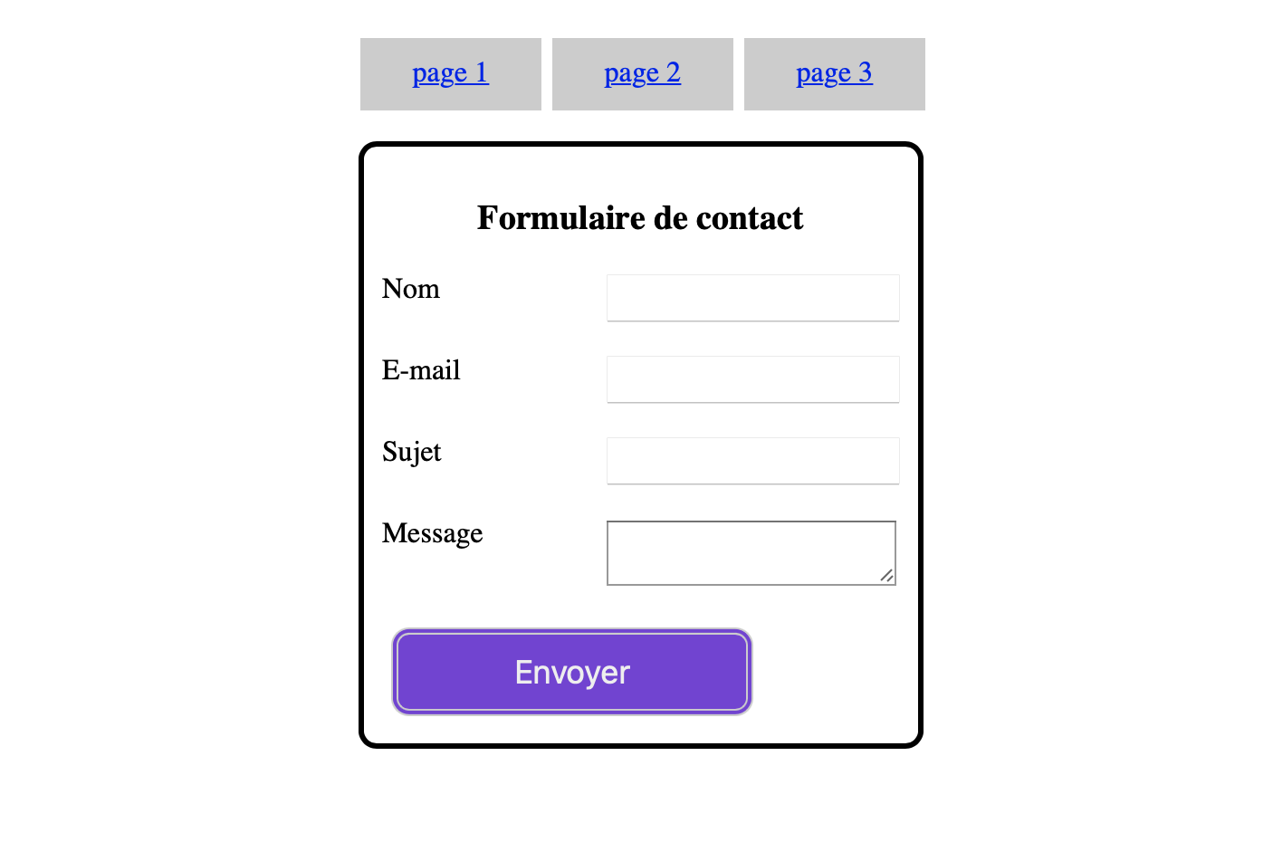 Exemple de page avec formulaire