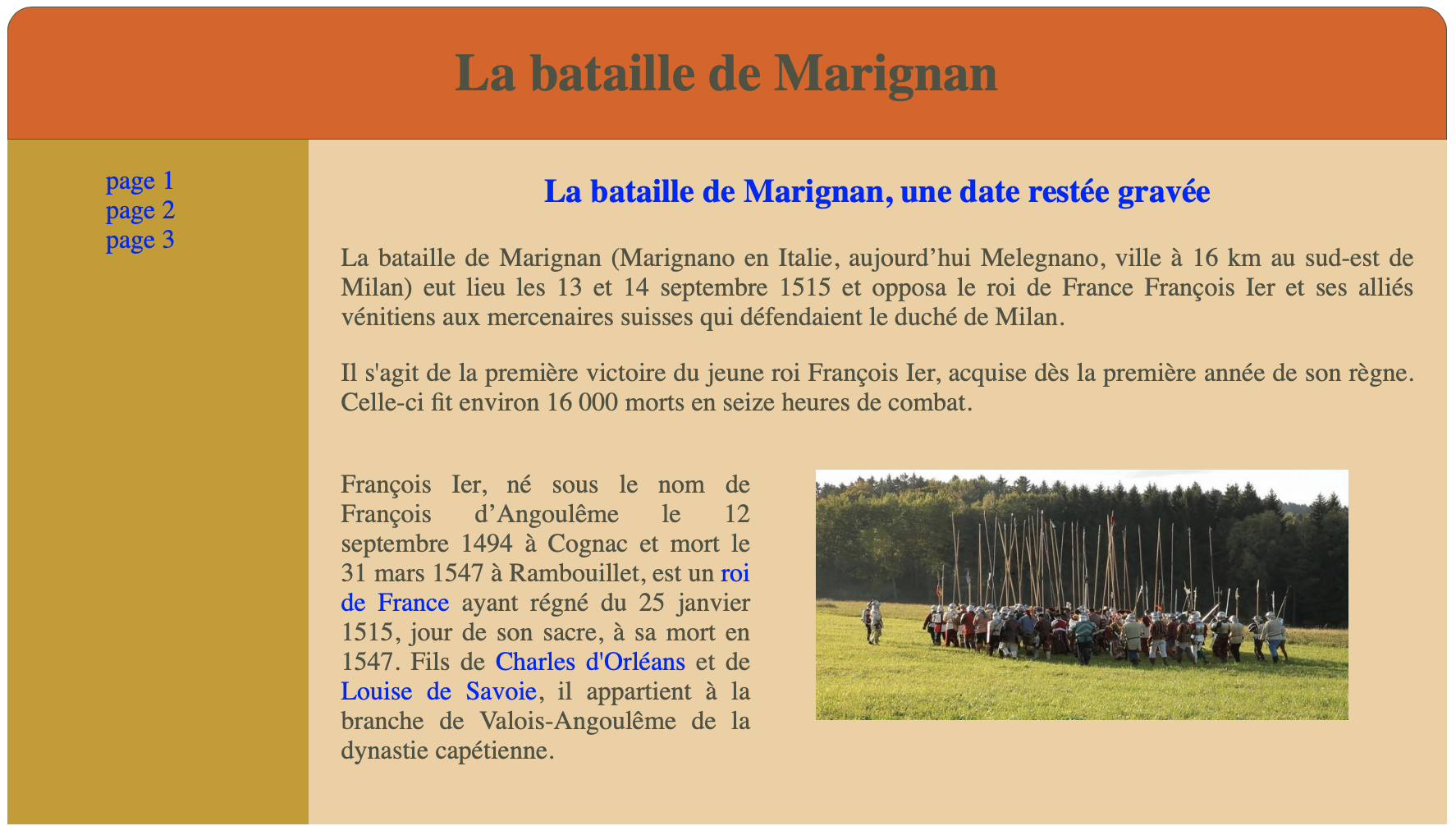 page complète avec bandeau de navigation