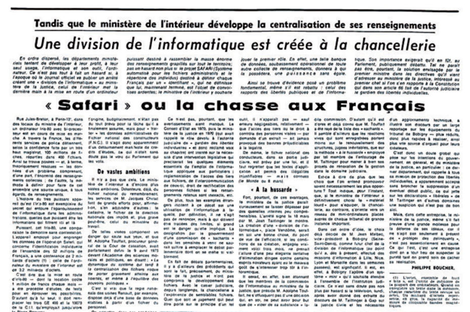 Scandale ! Le 21 mars 1974, le journal Le Monde révèle l’existence d’un projet de Raymond Marcellin, alors ministre de l’Intérieur du gouvernement Messmer.