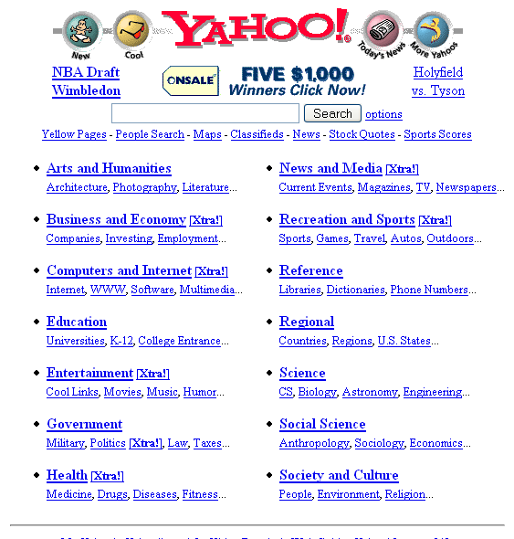 dernière page de l'annuaire Yahoo avant sa fermeture en 2014