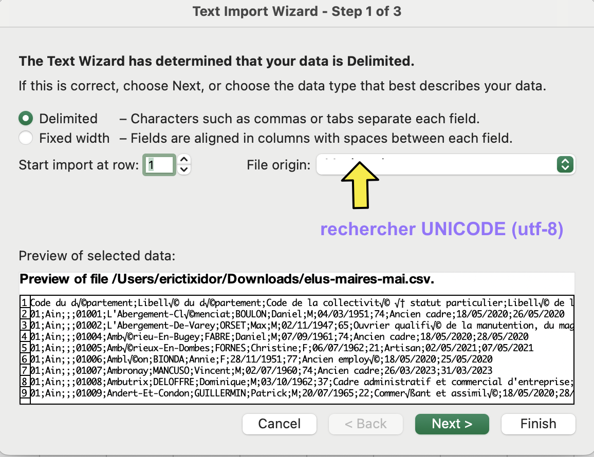 dans la page 1, rechercher le menu sur l'encodage des caractères